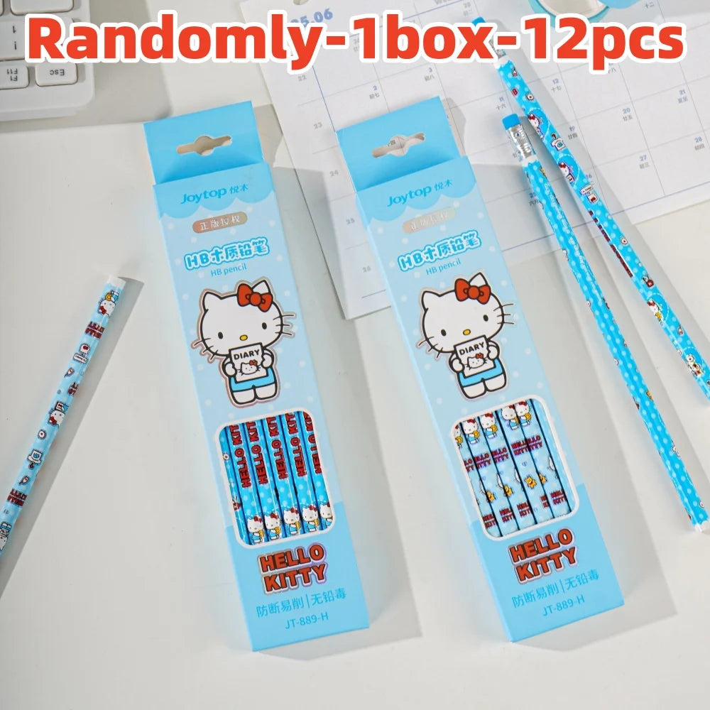 12Pcs Genuine Sanrio Hello Kitty HB Pencil Cartoon Kt Cat Student Drawing Pencils School Stationery Rewards Friend Birthday Gift