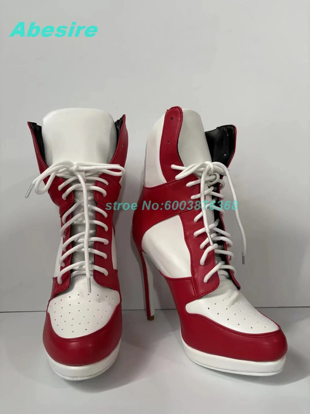 Mixed-Color Air Mesh Cross-Tied Ankle Boots Round Toe Thin Heels Platform Shoes for Women Casual Concise Daily Comfortable Shoes