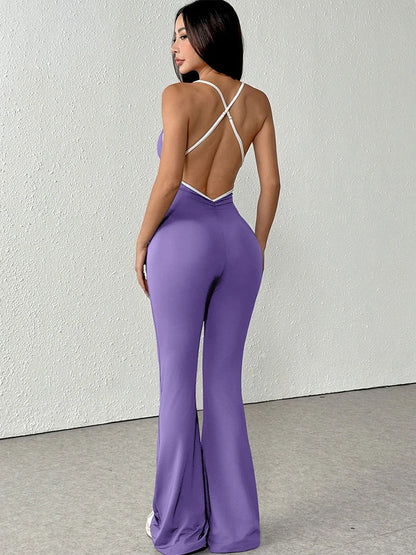 Women's Jumpsuits Streetwear Fashion Summer New Casual Slim Clothing Solid Sexy Sling Backless Elegant Female Jumpsuits Clothing