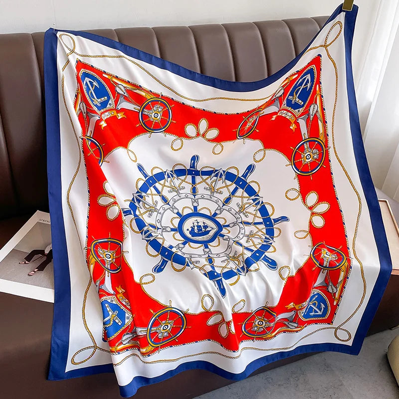 Brand Twill Silk Scarf Women Luxury Shawl Wrap 90cm Square Headband Print Neck Tie Female Hijab Satin Echarpe 2024 Bandana