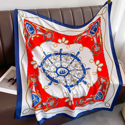 Brand Twill Silk Scarf Women Luxury Shawl Wrap 90cm Square Headband Print Neck Tie Female Hijab Satin Echarpe 2024 Bandana