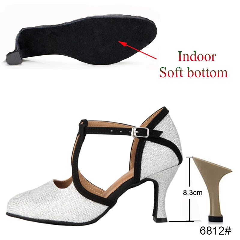 New Latin Dance Shoes Ladies Salsa Tango Ballroom Party High Heels Black Silver Summer Closed Toe Women's Shoes Dancing Shoes