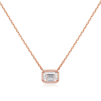 FEOBUR 2CT Emerald Cut Moissanite Pendant Necklace S925 Silver Certified Bezel Set Lab Diamond NeckChain for Women Jewelry Gifts