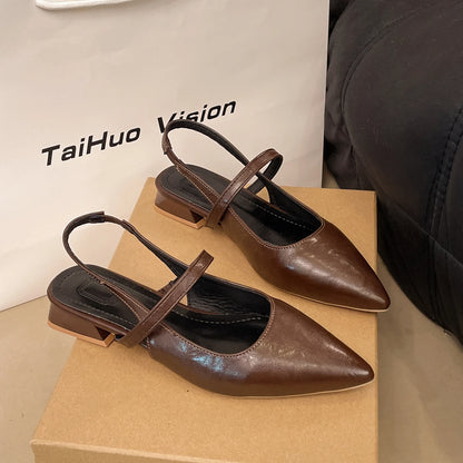 Luxury Summer Pointed Toe Women Sandals Fashion Singbacks Mules Shoes Ladies Elegant Low Heel Stripper Party Sandalias