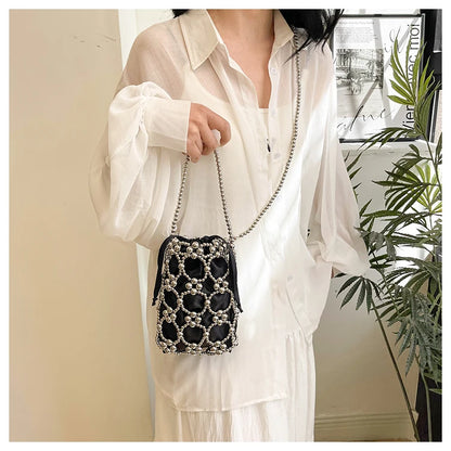 White Beading Bucket Shoulder and Crossbody Bags Exquisite Sense of Luxury Fresh Party Handbags for Women 2024 Fashion on Sale