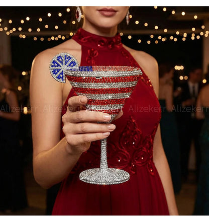 Alizekerr Cocktail Glass Shaped Rhinestone Evening Bags Luxury Designer Gorgeous Crystal Metal Purses And Handbags Wedding Party