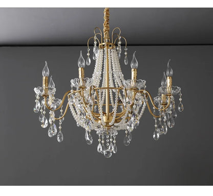 European Living Room Gold Candle E14 Chandelier Luxury Crystal Pearl Led Pendant Lights Villa Decor Led Suspend Lamp Luminarias