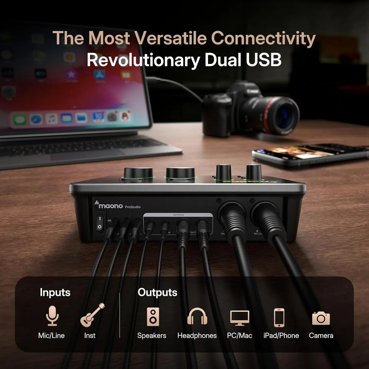 MAONO P2 Hybrid USB Audio Interface Mixers Dual XLR for PC Phone iPad Guitar 56dB Gain Loopback for Podcast Streaming Recording