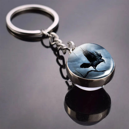Animals Cute Keychain Cat Dog Bear Peacock Rabbit Squirrel Phoenix Double Side Glass Ball Pendant Keyring Jewelry Key Chain Gift
