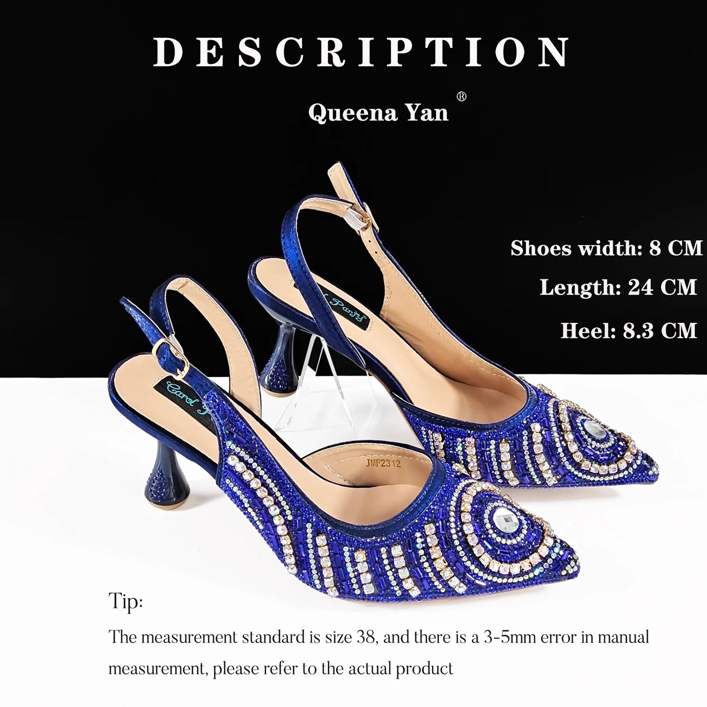 Queena Yan 2026 Elegant Nigerian Women's Royal Blue Only Shoes or with Rhinestone Handbag Set - Italian Design for Weddings