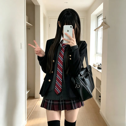 2026 Spring Autumn New Women Japanese JK School Blazer Jacket Preppy College Style Student Campus Outerwear Uniform Coat