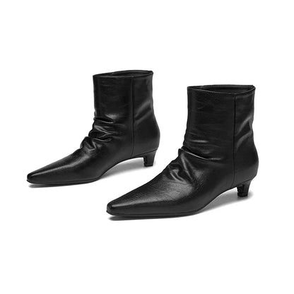 AIYUQI 2026 Women Pointed Toe Ankle Boots Vintage Ruched Kitten Heel Short Boots Elegant Slip On Dress Booties for Daily Party