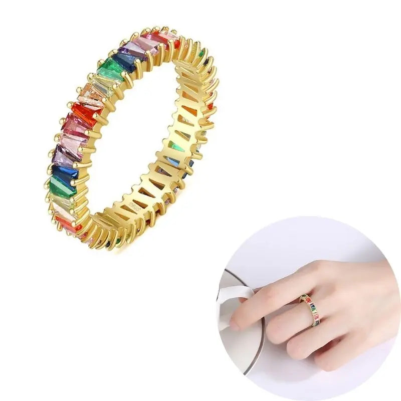 24K Gold Plated Colorful Crystal Gold Rings Turquoise Engagement Wedding Anniversary Ring Light Luxury Fashion Jewelry Gifts A40