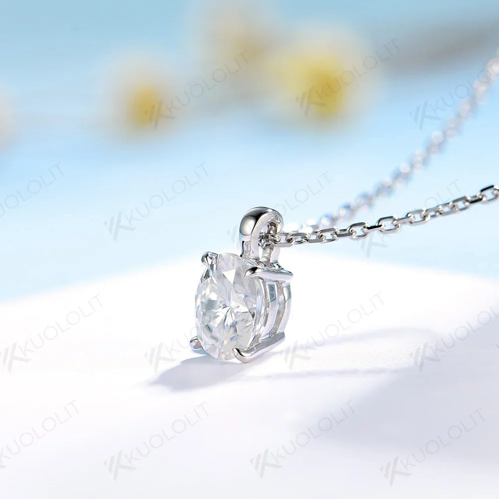 Kuololit 2CT Oval Moissanite Necklaces for Women Solid 10K 14K 18K 925 Sliver Moissanite 1CT Pendant with Chain for Engagement