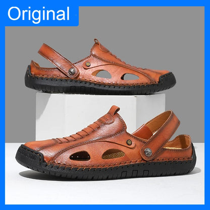 Mens Sandals Fashion Leather Comfortable Summer Outdoor Beach Shoes Casual Dual Purpose Non Slip High Quality Platform Slippers