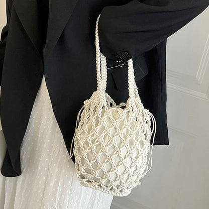 Summer Beach Bag For Women Mesh Rope Knitted Bucket Shoulder Bags  Reticulate Hollow Travel Shopper Totes Ladies Fashion Handbag