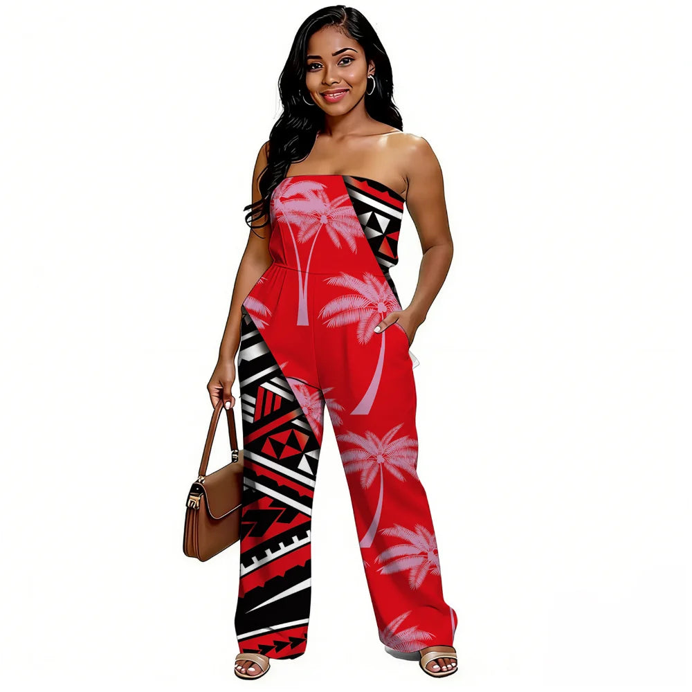Newly designed Polynesian-style casual loose-shoulder women's one-piece pants with ethnic style - Samoan wide-leg pants