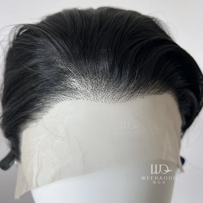 Black Lace Front Wig for Men Frontal Lace Heat Resistant Fiber with High Quality Synthetic Wig in 8inch Cosplay Use
