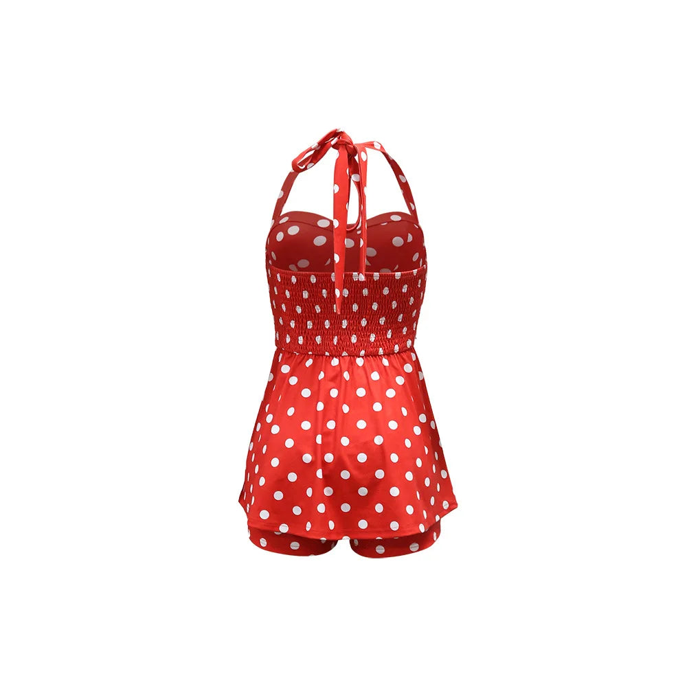 Joskaa Polka Dot Halter Bandage Rompers Women Sexy Low-cut Sleeveless Backless Bodycon Playsuits Y2k Streetwear Holiday Clubwear