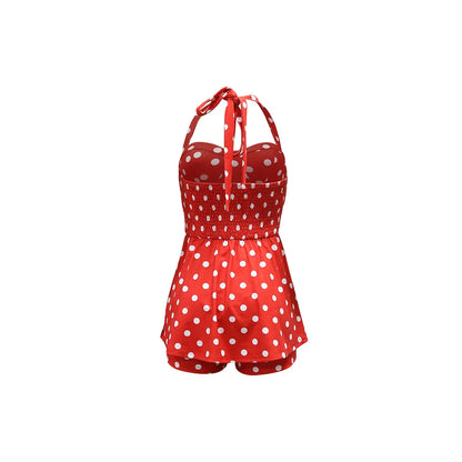 Joskaa Polka Dot Halter Bandage Rompers Women Sexy Low-cut Sleeveless Backless Bodycon Playsuits Y2k Streetwear Holiday Clubwear