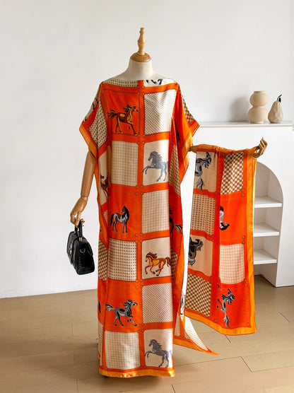 Elegant Printed Silk Muslim Lady Kaftan Dress Summer New Fashion African Long Hijab Kuwait Abaya Oversize for Women 2026