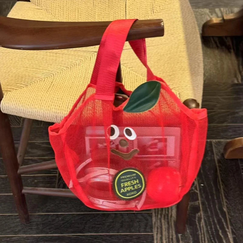 Cute Apple Mesh Handbag Niche Fruit-shaped Shoulder Bag Lightweight And Portable Travel Toiletry Storage Bag Fashion Beach Bag