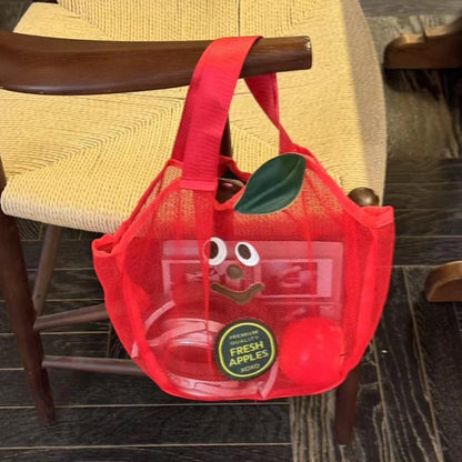 Cute Apple Mesh Handbag Niche Fruit-shaped Shoulder Bag Lightweight And Portable Travel Toiletry Storage Bag Fashion Beach Bag
