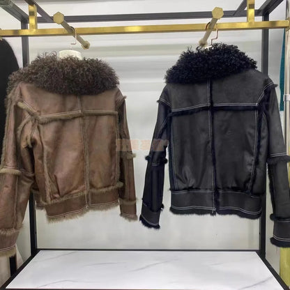Real Rex rabbit fur Coats With Genuine Sheepskin Leather Wholeskin Natural rabbit fur Jacket Outwear Luxury Women  Winter New