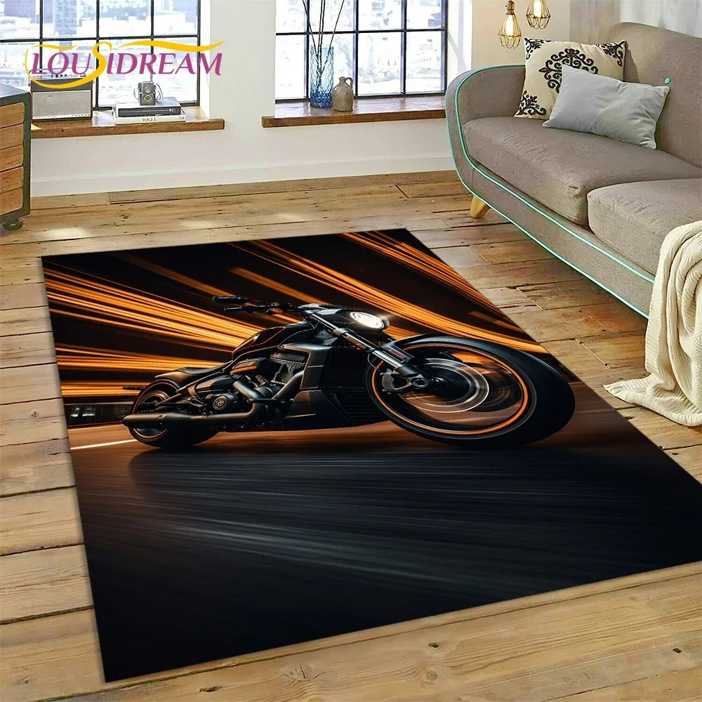 Motocross Modern retro Motorcycle Carpet Rug for Bedroom Living Room Home Sofa Decoration,Children Game Large Decor Floor Mat