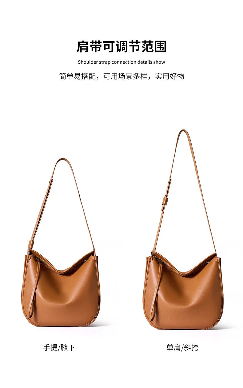 Women's Genuine Grade Cow Leather Bag Luxury Designer Ladies Shoulder Crossbody Purse Bag Female Cowhide Large Capacity Tote Bag