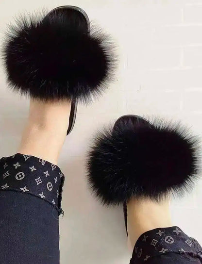 Real Raccoon Fur Slippers For Women 2026 Summer Fluffy Indoor House Fuzzy Flat Slides Outdoor Fashion Beach Sandals Flip Flops