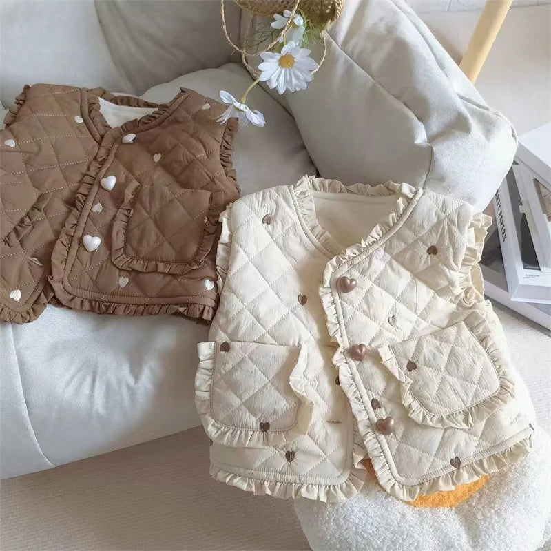 Girls Autumn Vest Children Fleece Thickened Winter Waistcoat New Kids Fashion Warm Padded Coats Toddler Casual Clothing 1-6Y