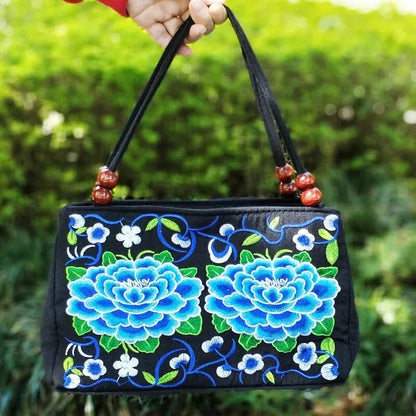Stylish Floral Embroidered Handbag, Trendy Zipper Canvas Bag, Women's Fashion Purses