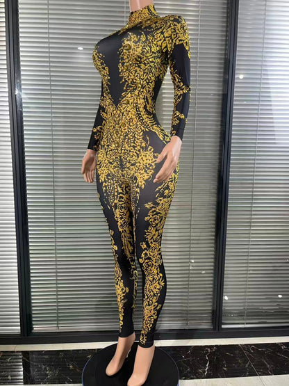 Sexy Luxury Fashion Long Sleeves Diamond Rompers Club Dance Stage Costumes Sexy Party Playsuits Women Rhinestones Jumpsuits