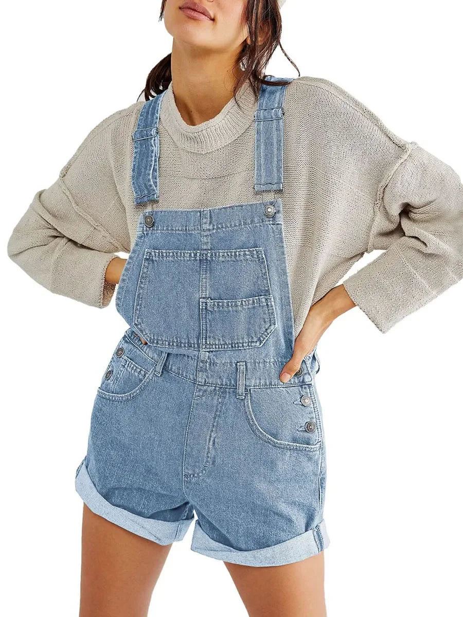 Summer Y2k Denim Jumpsuits for Women Straight Leg Stretch Jeans Dungarees Bib Overalls Regular Fit with Adjustable Straps