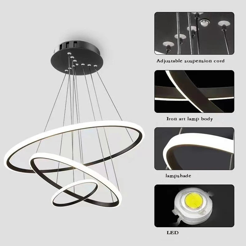 Nordic Simple Circles LED Chandelier 3 Rings Lights for Dining Bar Living Room Pendant Lamp Loft Home Decoration