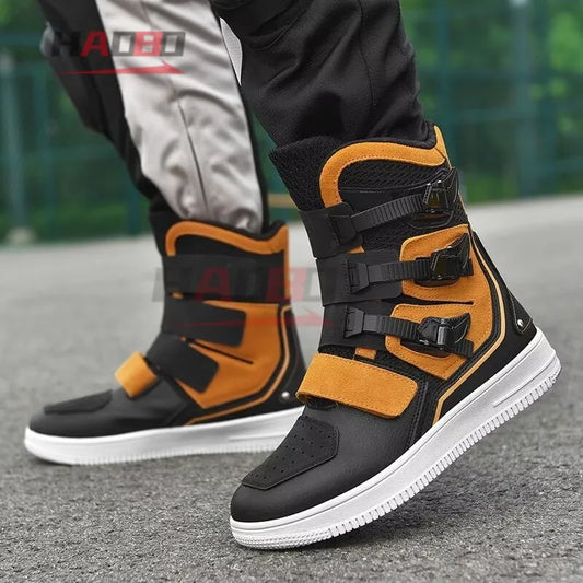 Waterproof Motorcycle Boots Motocross Boot Motobike Riding Shoes Mid Upper with Gear Shift Rubber Soles Anti Slip Wear-Resistant