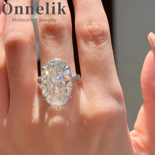 Onnelik S925 Sterling Silver 20CT Large Carat Moissanite Egg Shape Ring Minimalist Band Luxury Jewelry for Women Elegant Gifts