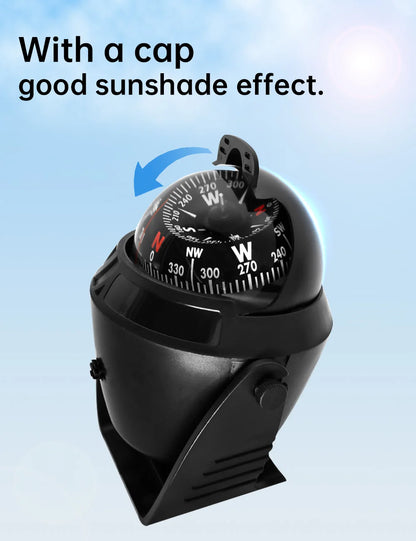 For Boat Yacht Car Waterproof Navigation Compass With Electronic LED Light White/Black Marine Sea Pivoting Marine Compass