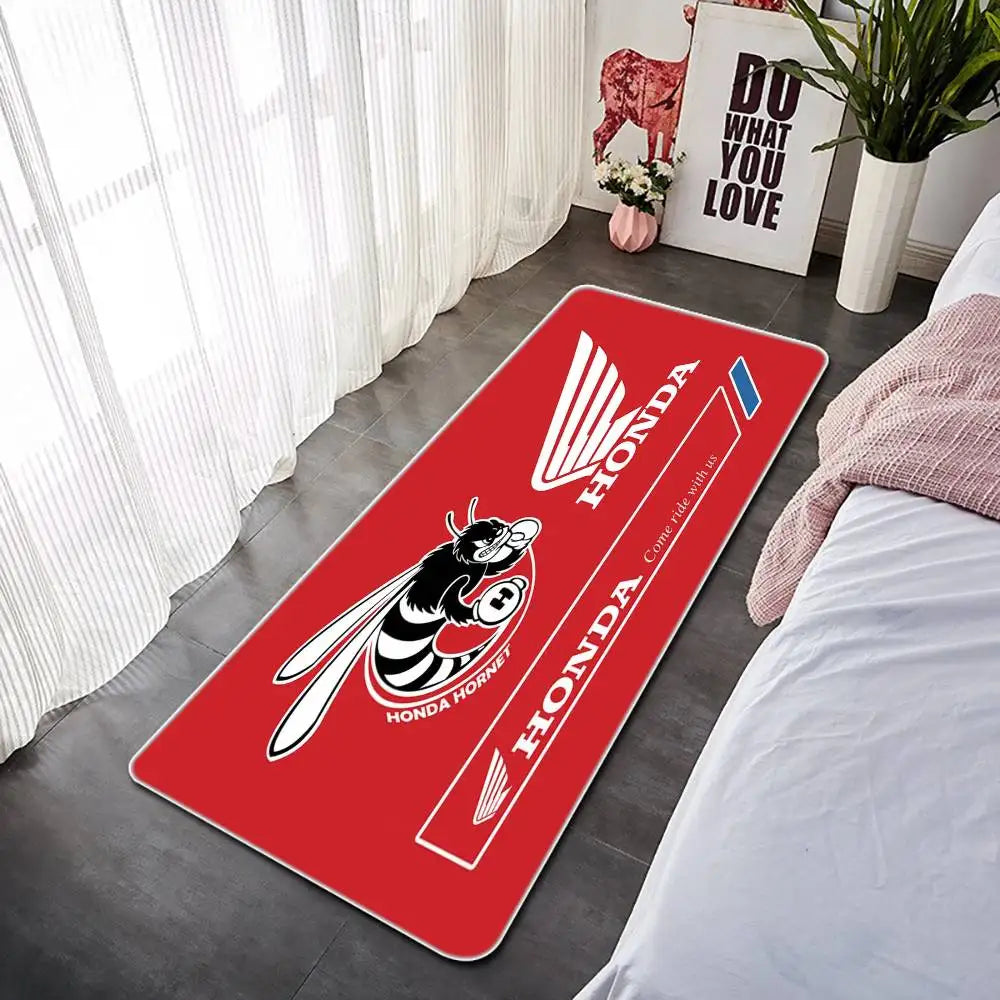 Racing Motorcycle Floor Mat, Non-Slip Dart Mat for Garage, Honda Style Motorcycle Show Carpet, Washable Anti-Slip Rug for Motocr