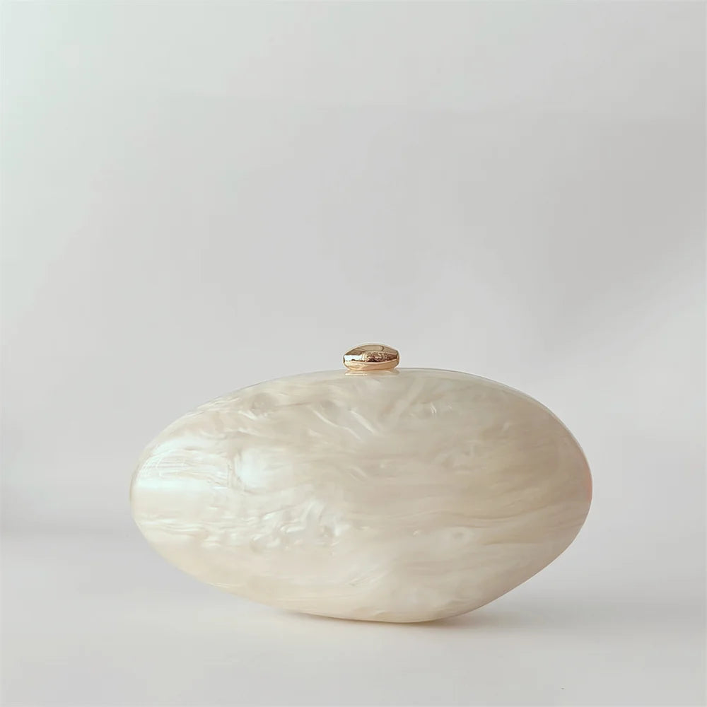 Oval Marble Beige Shell Acrylic Luxury Elegant Lady Evening Bag Cute Handbag Wedding Lady Girl Female Mini Purse