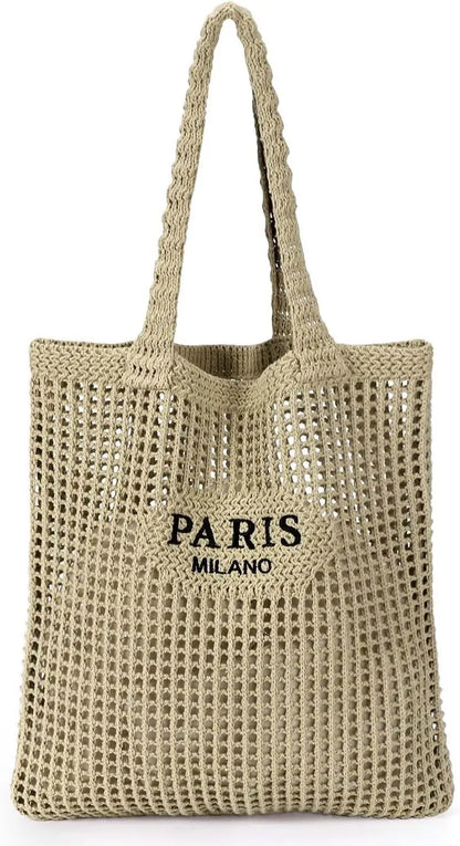 Crochet Tote Bag for Women, Crochet Mesh Beach Tote Bag Summer Vacation Aesthetic Boho Knit Bag for Women