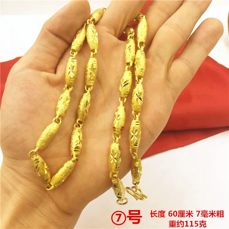 Bold Collection Necklace Men's 24K Gold AU999 - 24K Gold Double Dragon Head Bead, Hexagonal Cloud, Prestige Heirloom