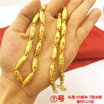 Bold Collection Necklace Men's 24K Gold AU999 - 24K Gold Double Dragon Head Bead, Hexagonal Cloud, Prestige Heirloom