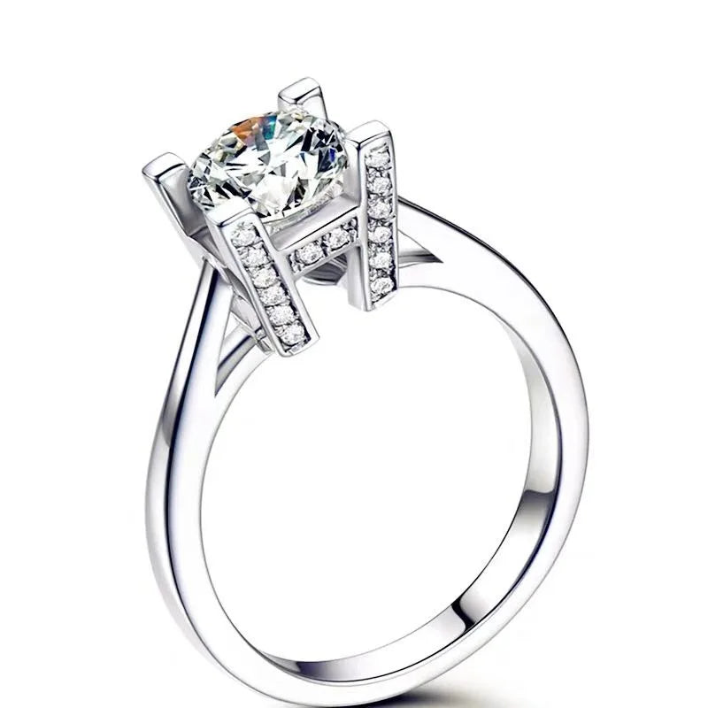 HW Letter Minimalist Ring with 1ct Moissanite PT950 Platinum - Sparkling Daily Versatile Jewelry Design