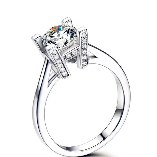 HW Letter Minimalist Ring with 1ct Moissanite PT950 Platinum - Sparkling Daily Versatile Jewelry Design