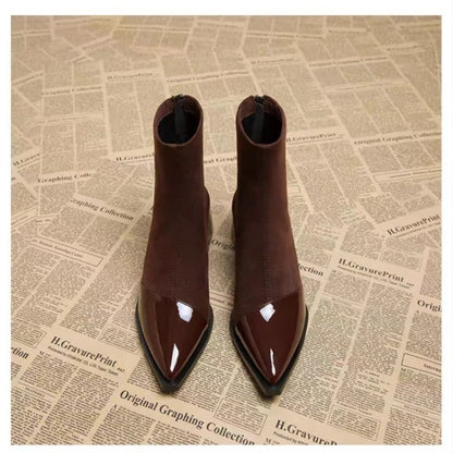 Ankle Boots Women Chunky Mid Heels Suede Shoes Woman Pointed Toe 2026 Trend Winter New Goth Walking Snow Chelsea