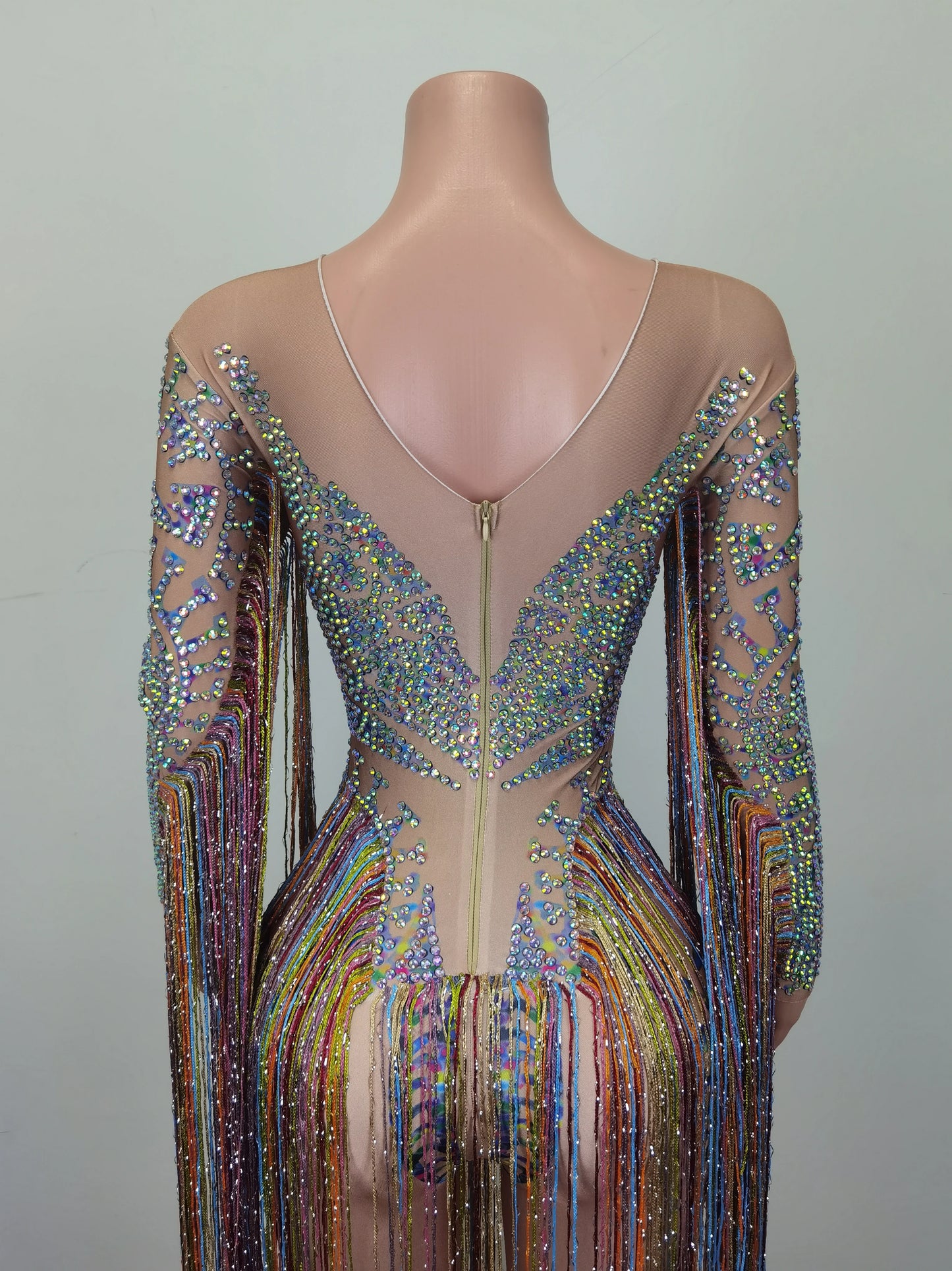 Fashion Rhinestone Tassel Rompers Women One Piece Jumpsuits Sexy Women Party Prom Stage Performance Dance Leotard Club Bodysuits