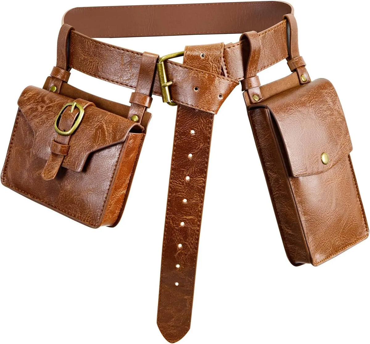 3pcs Medieval PU Leather Belt/Waist Pack Set for Men and Women, Steampunk Phone Clip, Viking Role Playing and Renaissance Activi