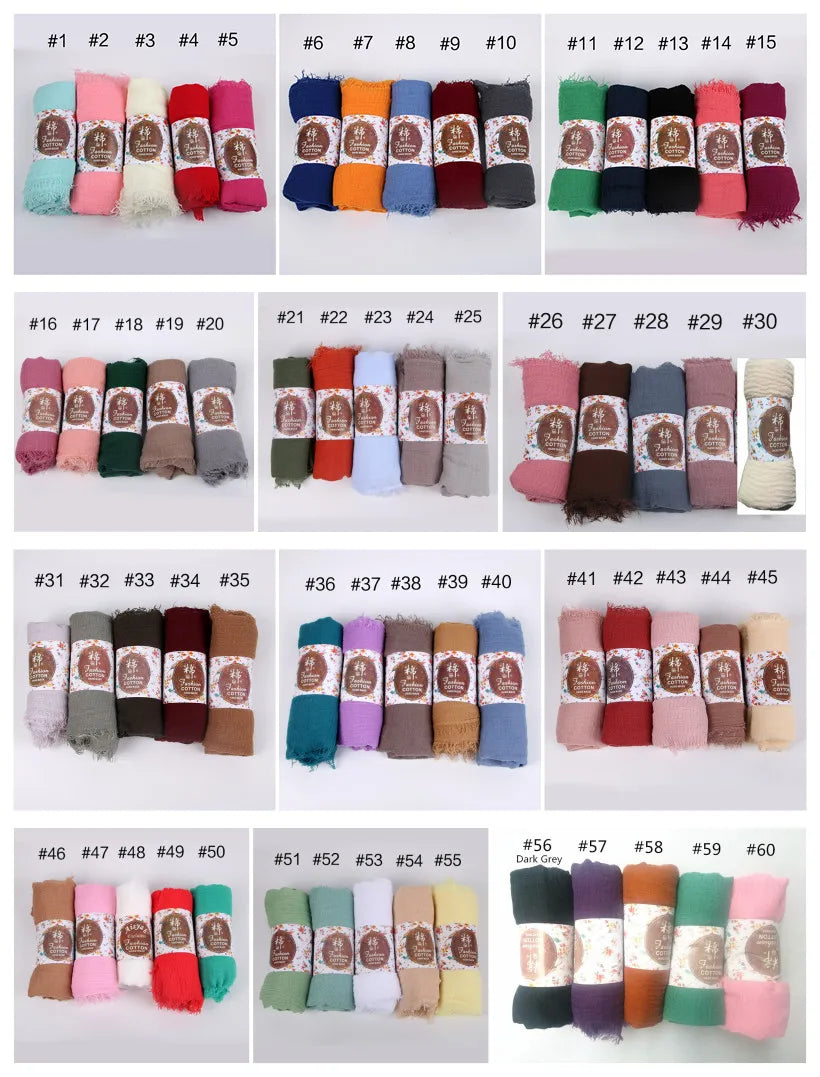 12pcs/lot Plain Wrinkle Wrap Cotton Viscose Long Shawl Scarf Women Crinkle Hijab Shawl Muslim Head Hijab scarf wholesale